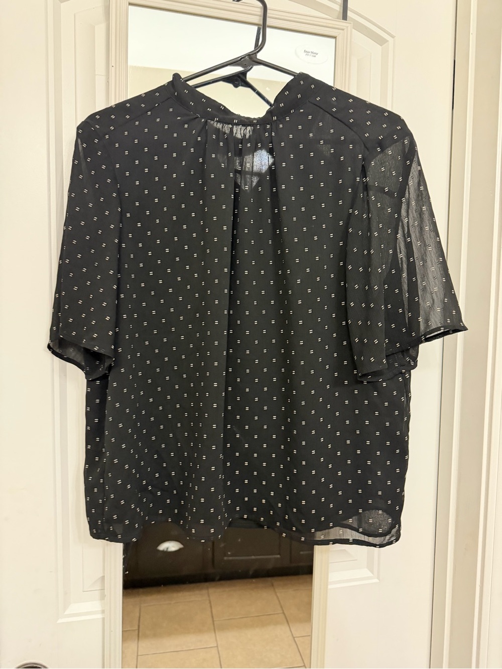 H&M Black Sheer Short Sleeve Blouse with Tiny White Dot Print